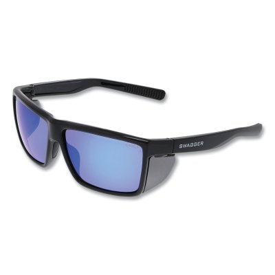 MCR Safety SR218BZ Swagger SR2 Series Safety Glasses, Polycarbonate Lens/Fr, Duramass Hard Coat, Black Frame, Blue Diamond Polarized Lens