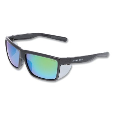 MCR Safety SR22BG Swagger SR2 Series Safety Glasses, Polycarbonate Lens/Fr, Duramass Hard Coat, Charcoal Frame, Green Mirror Lens