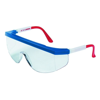MCR Safety TK130 Tomahawk Protective Eyewear Clear Lens Duramass HC Blue/Red/White Frame