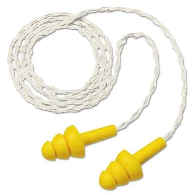 3M 7000029960 E-A-R Ultrafit Earplugs, Elastomeric Polymer, Yellow, Cloth Cord, Poly Bag