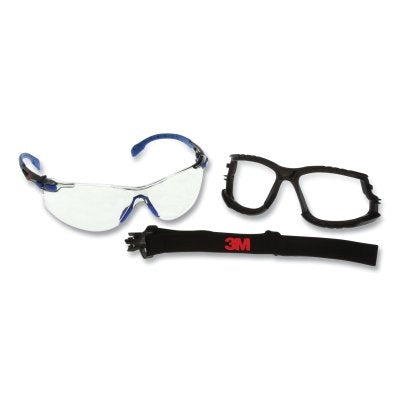 3M S1107SGAF-KT Solus 1000 Series Protective Eyewear, Clear lens, Scotchgard Anti-Fog, Anti-scratch, Blue/Black Plastic Frame, Seal