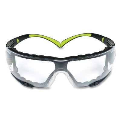 3M 7100112131 SecureFit 400 Series Protective Eyewear, Clear Poly Lens, Anti-Fog/Anti-Scratch, Black/Green Plastic Temples, Foam Gasket