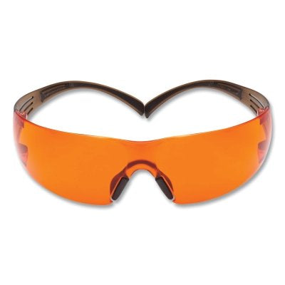 3M 7100158220 SecureFit 400 Series Protective Eyewear, Orange Poly Lens, Anti-Fog/Anti-Scratch, Black/Brown Plastic Temples