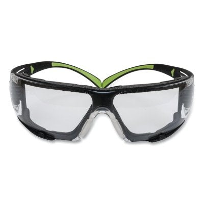 3M 7100112223 SecureFit 400 Series Protective Eyewear, Mirror I/O Poly Lens, Anti-Scratch, Black/Green Plastic Temples, Foam Gasket