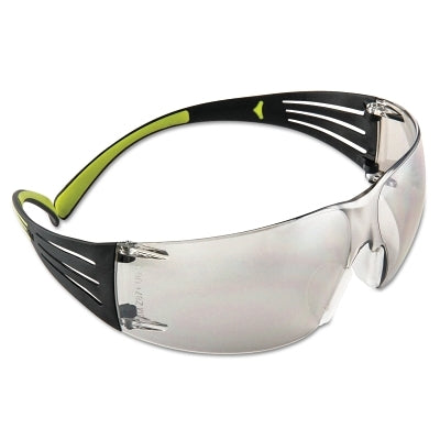 3M 7100112436 SecureFit 400 Series Protective Eyewear, Mirror I/O Poly Lens, Anti-Scratch, Black/Green Plastic Temples
