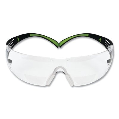3M 7100115325 SecureFit 400 Series Protective Eyewear, Clear Poly Lens, Anti-Fog/Anti-Scratch, Black/Green Plastic Frame, 2.0 Diopter