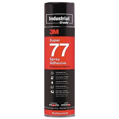 3M 7000000931 Super 77 Mult-Purpose Spray Adhesive, 16.75 oz, Aerosol Can, Clear