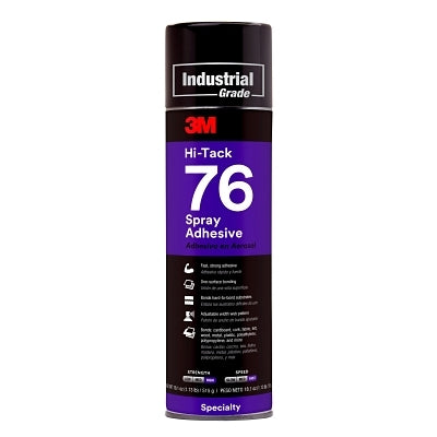 3M 7000046589 Hi-Tack 76 Spray Adhesive, 18.1 oz, Aerosol Can, Clear/Amber, Contains 1,1-Difluoroethane
