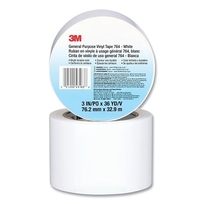 3M 7000123865 General Purpose Vinyl Tape 764, 3 in x 36 yd x 5 mil, White
