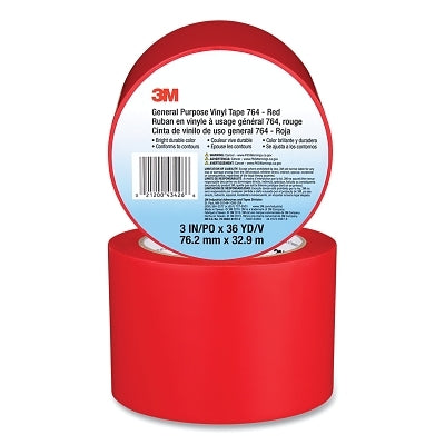 3M 7000123885 General Purpose Vinyl Tape 764, 3 in x 36 yd x 5 mil, Red