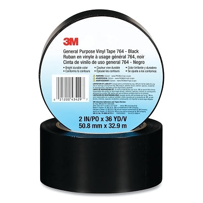3M 7000028962 General Purpose Vinyl Tape 764, 2 in x 36 yd x 5 mil, Black