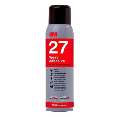 3M 7000028596 Multi-Purpose 27 Spray Adhesive, 13.5 oz Aerosol Can, White