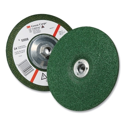 3M 7100034253 Green Corps Depressed Center Wheel, 7 in Dia, 1/4 in Thick, 5/8 Arbor, 24 Grit