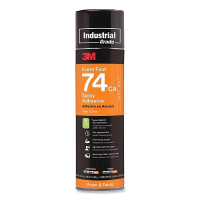 3M 7100014108 FoamFast Spray Adhesive, 74CA, 24 fl oz Can, Aerosol Can, Clear, Contains 1,1-Difluoroethane