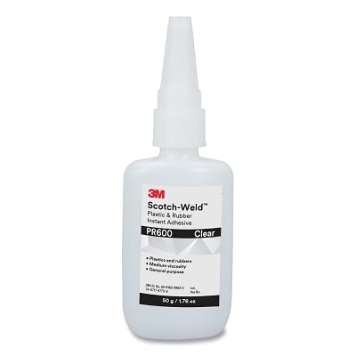 3M 7100039244 Scotch-Weld Plastic & Rubber Instant Adhesive, PR600, 1.76 oz, Bottle, Clear