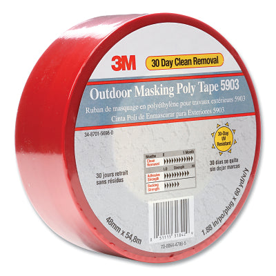 3M 7000049309 5903 Outdoor Masking Poly Tape, 48 mm x 54.8 m, 7.5 mil, Red