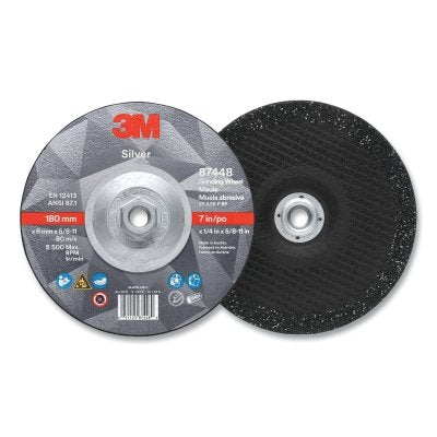 3M 7010412150 Silver Depressed Center Grinding Wheel, 7 in dia, 1/4 in, 5/8 in-11 Arbor Thread, 36 Grit, Precision Shaped Ceramic
