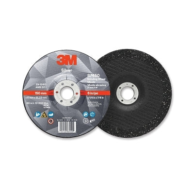 3M 7010414997 Silver Depressed Center Grinding Wheel, 6 in dia, 1/4 in, 7/8 in Arbor, 36 Grit, Precision Shaped Ceramic