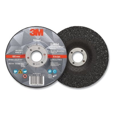 3M 7100141078 Silver Depressed Center Grinding Wheel, 5 in dia, 1/4 in, 7/8 in Arbor, 36 Grit, Precision Shaped Ceramic