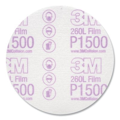 3M 7000000562 260L Hookit Finishing Film Abrasive Disc, Aluminum Oxide, 5 in dia, P1500 grit