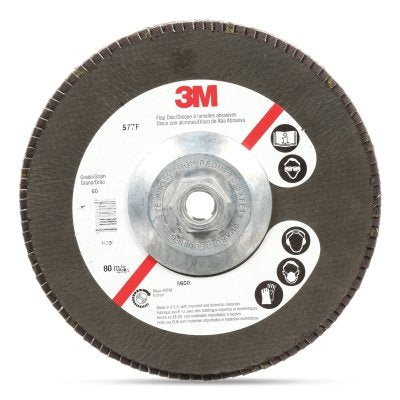 3M 7010363141 Flap Disc 577F, 4-1/2 in dia, 40 grit, 5/8 in-11 arbor, 13300 RPM