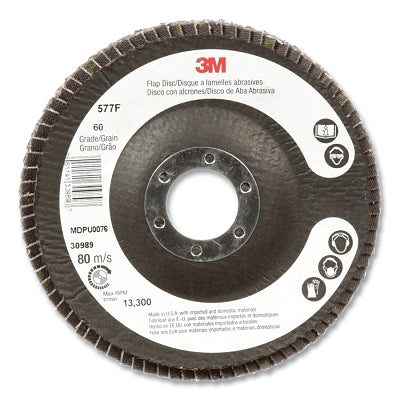 3M 7000119471 Flap Disc 577F, 4.5 in dia, 36 Grit, 0.875 in arbor, 13300 RPM