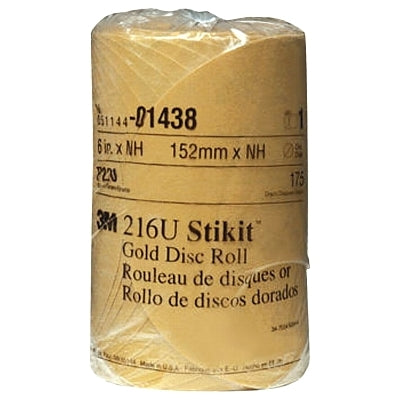 3M 7000119707 Stikit Gold Disc Rolls 216U, Aluminum Oxide, 6 in Dia., 220 Grit