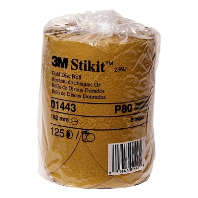 3M 7100030963 Stikit 236U Gold Disc Rolls, Aluminum Oxide, 6 in Dia, P80 Grit