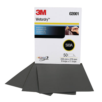 3M 7000118291 Wetordry Abrasive Sheet 413Q, Silicon Carbide,9 in x 11 in, 500 Grit