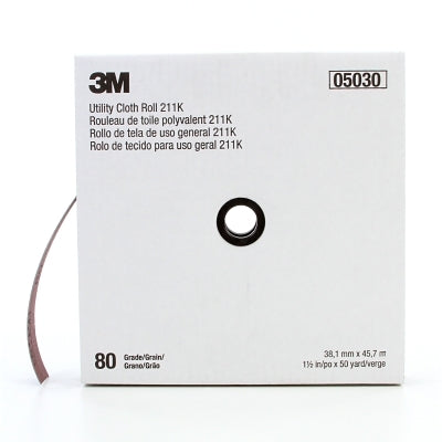 3M 7000118331 211K Utility Cloth Sheets and Rolls, Aluminum Oxide, 1 1/2 in x 50 yd, 80 Grit
