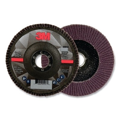 3M 7100178125 Flap Disc 769F, 5 in dia, 60+ Grit, 0.875 in arbor, 12000 RPM