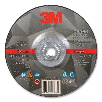 3M 7100245021 Cut and Grind Wheel, 6 in dia, 0.125 in thick, 5/8 in-11 arbor, 36+ Grit, Precision Shaped Ceramic