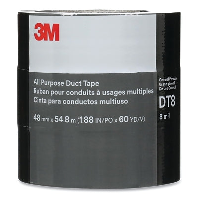 3M 7100253082 DT8 All Purpose Duct Tape, 1.88 in x 60 yd x 8 mil, Black, 3 Roll Pack