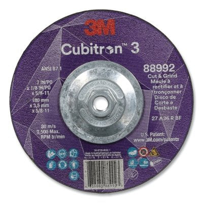 3M 7100313195 Cubitron 3 Cut and Grind Wheel, 7 in dia x 1/8 in Thick x 5/8 in-11 Arbor, 36+ Grit, T27
