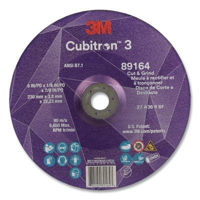 3M 7100313759 Cubitron 3 Cut and Grind Wheel, 9 in dia x 1/8 in Thick x 7/8 in Arbor, 36+ Grit, T27