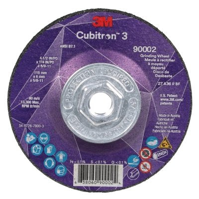 3M 7100312968 Cubitron 3 Depressed Center Grinding Wheel, 4-1/2 in dia x 1/4 in Thick x 5/8 in-11 Arbor, 36+ Grit, T27