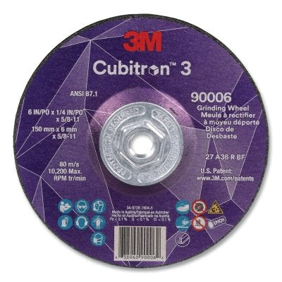 3M 7100312966 Cubitron 3 Depressed Center Grinding Wheel, 6 in dia x 1/4 in Thick x 5/8 in-11 Arbor, 36+ Grit, T27