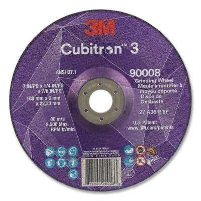 3M 7100313198 Cubitron 3 Depressed Center Grinding Wheel, 7 in dia x 1/4 in Thick x 7/8 in Arbor, 36+ Grit, T27