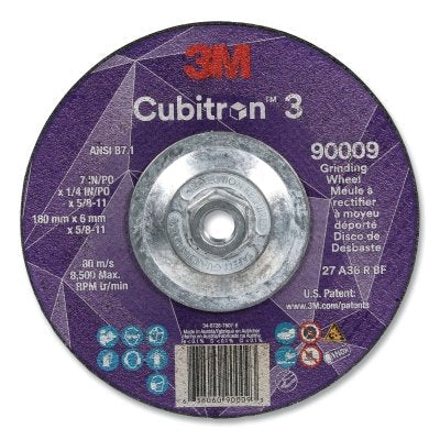 3M 7100312965 Cubitron 3 Depressed Center Grinding Wheel, 7 in dia x 1/4 in Thick x 5/8 in-11 Arbor, 36+ Grit, T27
