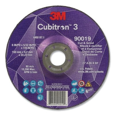 3M 7100313552 Cubitron 3 Cut and Grind Wheel, 6 in dia x 5/32 in Thick x 7/8 in Arbor, 36+ Grit, T27