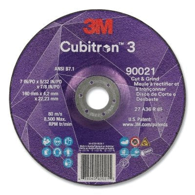 3M 7100313206 Cubitron 3 Cut and Grind Wheel, 7 in dia x 5/32 in Thick x 7/8 in Arbor, 36+ Grit, T27