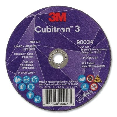 3M 7100304004 Cubitron 3 Cut-Off Wheel, 4 in dia x 0.045 in Thick x 3/8 in Arbor, 36+ Grit, T1