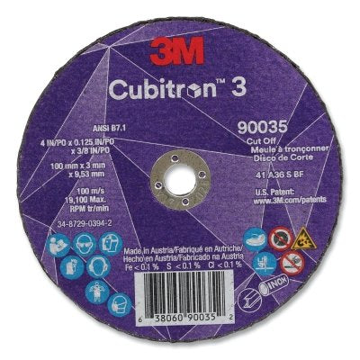 3M 7100304005 Cubitron 3 Cut-Off Wheel, 4 in dia x 0.125 in Thick x 3/8 in Arbor, 36+ Grit, T1