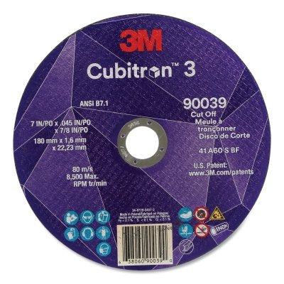 3M 7100313189 Cubitron 3 Cut-Off Wheel, 7 in dia x 0.09 in Thick x 7/8 in Arbor, 60+ Grit, T1