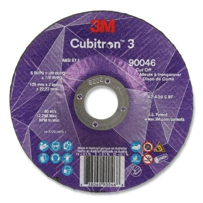3M 7100304011 Cubitron 3 Cut-Off Wheel, 5 in dia x 0.09 in Thick x 7/8 in Arbor, 36+ Grit, T27