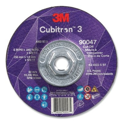 3M 7100313188 Cubitron 3 Cut-Off Wheel, 6 in dia x 0.045 in Thick x 5/8 in-11 Arbor, 60+ Grit, T27