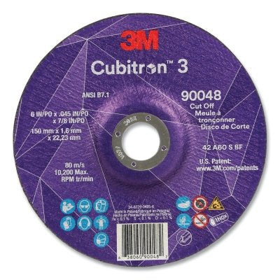3M 7100313201 Cubitron 3 Cut-Off Wheel, 6 in dia x 0.045 in Thick x 7/8 in Arbor, 60+ Grit, T27