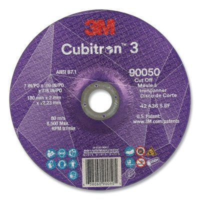 3M 7100313191 Cubitron 3 Cut-Off Wheel, 7 in dia x 0.09 in Thick x 7/8 in Arbor, 36+ Grit, T27