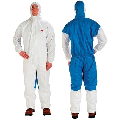 3M 7100216889 Disposable Protective Coverall 4535 Series, 2 Panel Hood, Elastic Waist & Ankle, Knitted Cuff, White/Blue, 2X-Large