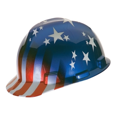 MSA 10052945 Freedom Series V-Gard Helmet, Fas-Trac Ratchet, Cap, American Stars & Stripes